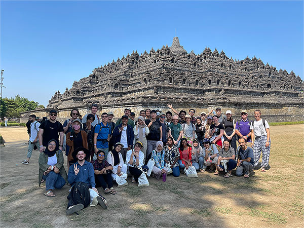 The student groups from UQ and Universitas Gadjah Mada visiting Borobudur Buddhist temple. 