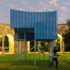 Blue Bower structure in situ at UQ's Great Court